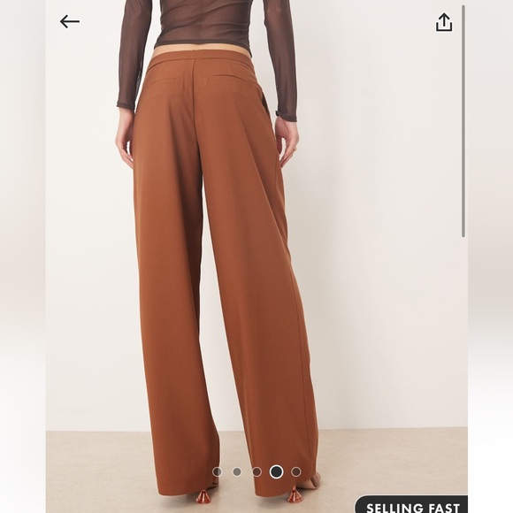ASOS Rust-Brown Wide Leg High Waist Trousers - Picture 4 of 5